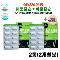 식약처 인증 vivife뼈튼튼어골칼슘마그네슘비타민D60정 해조칼슘 어골칼슘 마그네슘 뼈 연골 골절 영양제비타미디 상어연골분말 초록입홍합 MSM, 2통(2개월분)