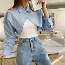 [네쥬] 여성 봄 크롭 카라 레이어드 볼레로 긴팔 셔츠