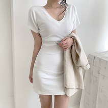 드까 슬림 브이넥 스판 미니 원피스 여름ver