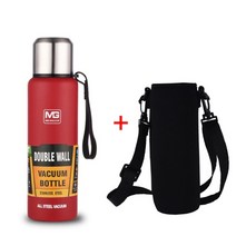 보온병 보온병1500ml 대용량 물 차 휴대용 열 머그 스테인레스 스틸 컵 스포츠 진공, 1500ml, 가방 포함 레드