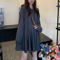 캐주얼 데일리 코디 긴팔 후드 미니원피스 10대 20대
