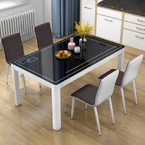 아우스 XML 식탁세트 4인용 강화유리식탁 세트 모던 다이닝테이블 6인용 식탁세트의자 2인용, 블랙 (식탁 + 브라운 의자 4개)