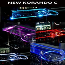 ArtX 뉴코란도C USB 5V LED 2단 차량용 무중력테이블 컵홀더 식탁 자동차 선반 핸드폰 거치대 수납용품, 일반형, 포함, 블루