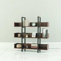제련공단 철제책장 1200 3단 사각프레임 책장 낮은책장 진열장 장식장 책꽂이 수납 선반, J05_블랙프레임:월넛(CO)