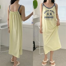 [쉬즈미] (OPS-776)끈배색 레터링 나시 롱 원피스 민소매 끈 (8716472)