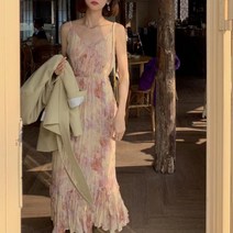 프렌치 쉬폰 플라워 루즈핏 나시 롱원피스 주름원피스