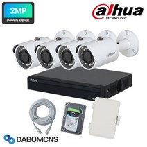 다후아 200만 실내 외 IP 네트워크 CCTV 카메라 4대 녹화기 4채널 세트 1TB하드 하이박스 포함, 카메라 4대+녹화기+랜케이블+하드 1TB+하이박스