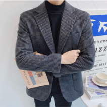 이브컴퍼니 남성용 오버핏 울 체크 자켓 블레이져 빅사이즈 2COLOR S-L (1326)