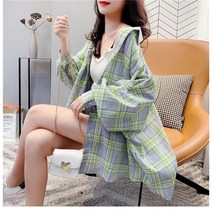 하프 체크 셔츠 여 봄 루즈핏 빅사이즈 여성 셔츠