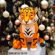 호랑이 페이퍼크래프트 도안 3D 종이 모형 접기 DIY 페이퍼토이 색종이 입체 퍼즐, M + 광택타입