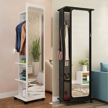 전신 거울 수납장 화이트 이동식 바퀴 거울장 선반, B