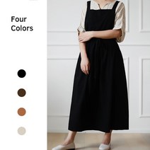 세련된 원피스 포켓 일본 유럽형 코튼 앞치마, Reddish Brown