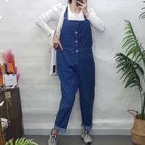 제이후 루즈핏 진청 스판 끈 조절 빅사이즈 오버롤 멜빵 데님 점프수트
