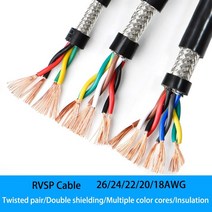 2 미터 RVSP 트위스트 페어 차폐 케이블 26/24/22/20/18AWG 2/4/6/8 코어 RS485 신호 제어 와이어 주석 도금 구리 오디오, [04] 20AWG 0.5mm2 Black, [02] 4 Cores 2Meters