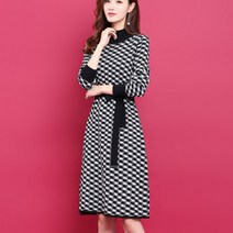 엘레스 체크패턴 캐주얼 루즈핏 가을 원피스 긴팔원피스 여성원피스 롱원피스 미디원피스