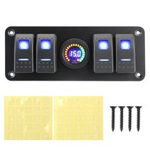 카라반 캠핑카 부품 수리용품 24v 12v 4 갱 스위치 패널 회로 차단기 led 볼트 미터 라이트 토글 자동차 액세서리 해양 보트 캐러밴 rv 트럭 트레일러, 파란색