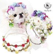 딩동펫 반려동물 플라워화관 장미밴딩, 장미밴딩 레드, 상세설명 참조