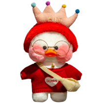 PKTOYS 나는예쁘다 캐릭터 깜짝 오리 인형 큐티 하트빵빵덕오리 인형, 붉은 사랑 스웨터 크라운 헤어 벨트, 30cm