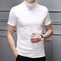 봄 여름 남성 절반 칼라 Mercerized 코튼 반팔 슬림 바디 티셔츠 남자 솔리드 컬러 Modale 트렌드
