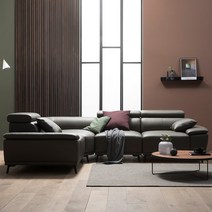 [☆Coupang 지원금 2만원☆]장인가구 레비앙 헤드레스트 6인용 가죽소파_코너형 머드그레이