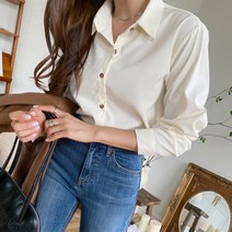 [바보사랑] 여자 긴팔남방 검정색 기본핏 가을 출근용 셔츠