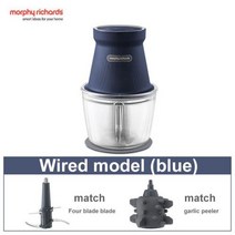 Morphy Richards 고기 분쇄기 채식 무선 푸드 프로세서 다목적 전기 초퍼 2000mAh 배터리 주방 가전, Wired model blue+DC11V