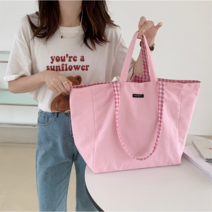 라미럽 체크 양면 캔버스가방 데일리가방 에코백 토트백 숄더백