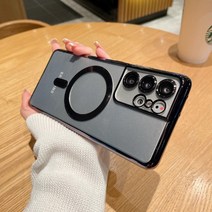 갤럭시 S21 울트라 휴대폰 쉘 마그네틱 Galaxy S21Ultra 보호 커버 전기 도금 투명 s22 + 고급 실리콘 모든 항목을 포함하는 낙하 방지, 삼성 갤럭시 S22+, 01.Graphite Black