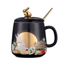 The Forbidden City Cultural 금계부월 세라믹 머그컵 세트 350ml, 1개, Blue + Gold