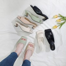 라니 스퀘어 사각코 쿠션 힐 슬리퍼