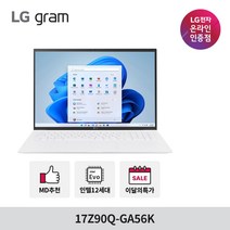 LG전자 LG그램 17Z90Q-GA56K 2022 신제품 인텔 12세대 i5 윈도우11 노트북, WIN11 Home, 16GB, 512GB, 코어i5, 스노우화이트