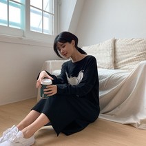 오슈 꾸안꾸 편한 집앞패션 재택룩 루즈핏 나염 롱원피스