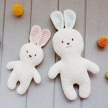 2023 토끼띠 오가닉 테리 아기토끼 애착인형 만들기 태교바느질 DIY (색상 크기 선택) (흰실1 갈색실1 봉제용구3종 포함), 핑크 스트라이프, 미디엄