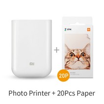 핸드폰 사진인화기 포토프린터 스마트폰 사진출력기 global version xiaomi 포켓 mijia ar 홈, 20pcs와 프린터