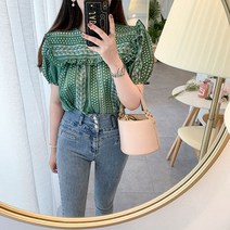 버블 에스닉 믹스 패턴 빅카라 프릴 코튼 블라우스 오피스 데일리 데이트