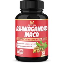 (3개월 공급) 아슈와간다 마카 뿌리 보충제 강황 생강과 동등한 7000mg 허브 스트레스 기분 강도 지원 캡슐 BGSL, 상세참조