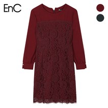 (EnC) 라운드넥 자수 레이스 원피스(ENOW83843W)