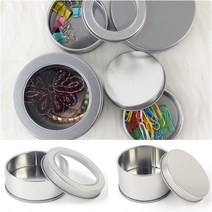 다용도 원형 소품 틴 케이스 투명 뚜껑 수납 보관 정리 통 책상 소지품 문구 사무 미용 용품 도구 데스크 하드 철제 내용물 보호 물건 소품 여행 캠핑 보석 상자 박스 함 악세서리, 제품선택, 90x35mm - 막힘