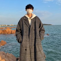 남자 체크무늬 롱코트 오버핏 도깨비 공유 오버사이즈코트