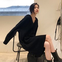블랙니트원피스 겨울 가을 스웨터 이너웨어 롱 루즈핏 후드 하프기장 2880941420