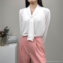 진주 타이 긴팔 시폰 블라우스