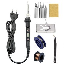 그래몰링 인두기온도 조절식 LCD 전기 납땜 인두 용접 수리 도구 80 W 220 V 110V, 02 Black SET-2_01 220V EU Plug, 1개