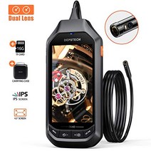 DEPSTECH HD 디지털 내시경 1080P 듀얼 렌즈 4.5 인치 IPS 스크린이있는 8MM 초박형 범위 방수 검사 카메라 6 개의 조정 가능한 LED 라이트 보어 스코프 SD 카드가있는 배수구 자동차 장비 점검