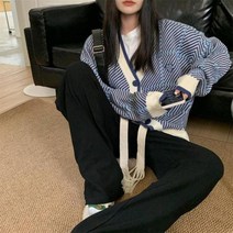 겨울롱가디건 라운드 퍼프 니트숄 검정 우아하고 체크 무늬 가디건 배기 긴 소매 빈티지 여성 니트웨어 올 매치