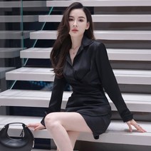 결혼식하객룩 상견례 옷차림 원피스 블랙 새틴 셔츠