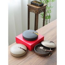 핸드메이드 도자기 세라믹 중국 푸얼 보이 차 보관함, 베이지보이차보관함차칼+선물상자