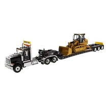 Diecast Masters America 국제 HX520 탠덤 트랙터 블랙 XL 120 Lowboy 트레일러 및 CAT Caterpillar 963K 트랙 로더 2개 세트 1/5