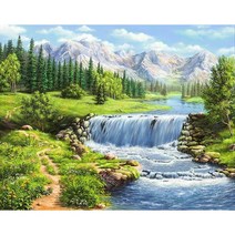 17종 풍수 보석십자수 폭포 복 금전운 상승 재물이 모이는 산수화 풍경화 다이어몬드그림 기분이 좋아지는 집콕취미 집들이 개업선물 비즈 큐빅 수제공예 DIY키트 액자없음, 폭포풍경15번, 80*100CM