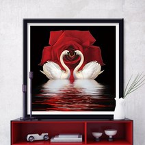수재샵 사랑하는 백조 (라운드 2.8mm 3D 가로 40cm X 세로 40cm) 보석십자수, 완성작(삼각몰딩매트액자 포함)