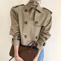 아이엠몽 여성 복고 크롭 숏 트렌치 코트 루즈핏 안브루